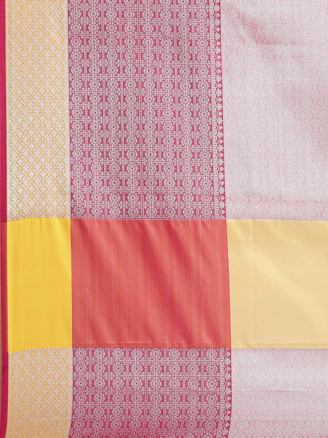 Faishana Presents Gold Silver Zari Kanchi Silk Tanchoi Brocade Contrast Red Skirt Meena Border Banarasi Saree