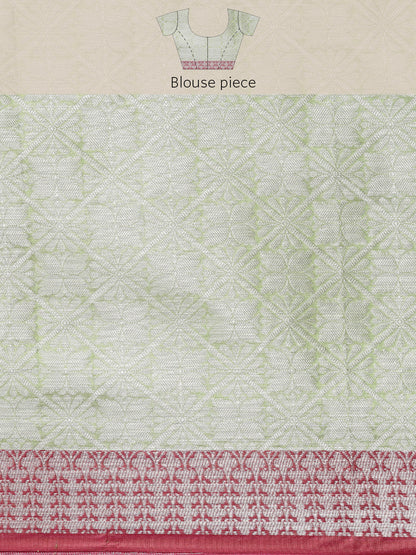 Faishana Presents Pink Silver Zari Kanchi Silk Tanchoi Brocade Contrast Pink Skirt Meena Border Banarasi Saree