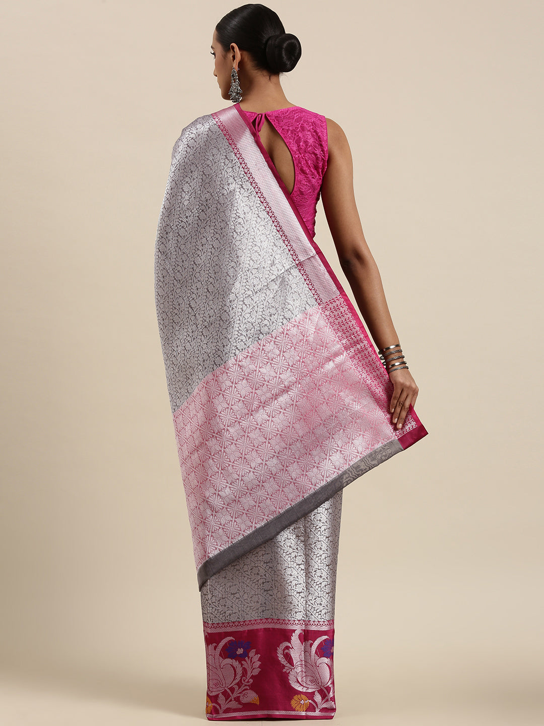 Grey Kanjeevaram Banarasi Sarees For Women GEMA23