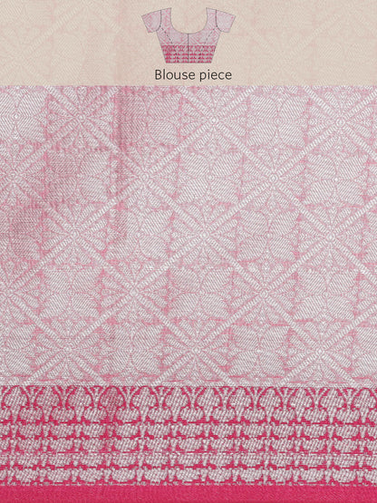 Faishana Presents Grey Silver Zari Kanchi Silk Tanchoi Brocade Contrast Pink Skirt Meena Border Banarasi Saree