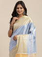 Faishana Presents Blue Silver Zari Kanchi Silk Tanchoi Brocade Contrast Gold Skirt Meena Border Banarasi Saree