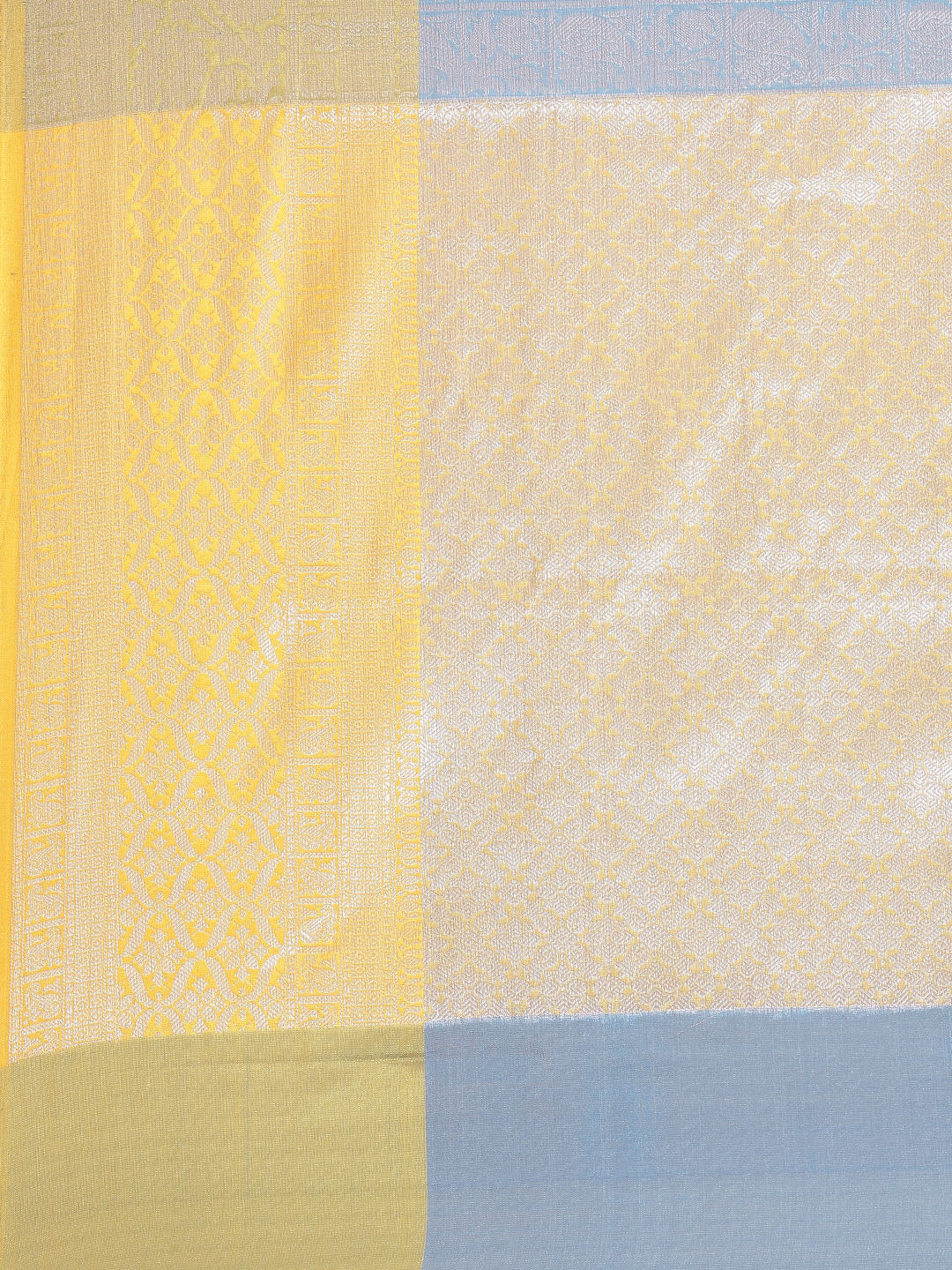 Faishana Presents Blue Silver Zari Kanchi Silk Tanchoi Brocade Contrast Gold Skirt Meena Border Banarasi Saree