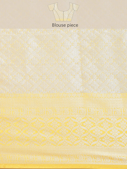Faishana Presents Blue Silver Zari Kanchi Silk Tanchoi Brocade Contrast Gold Skirt Meena Border Banarasi Saree