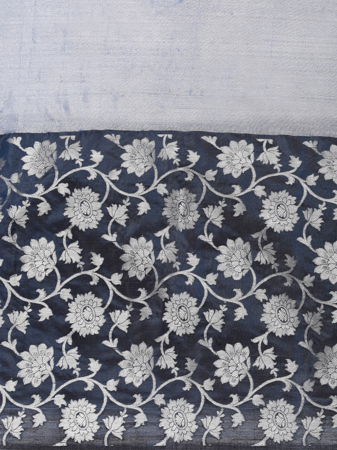 Faishana Presents Lavender Silver Zari Glass Tissue Tanchoi Contrast Large Border Banarasi Saree