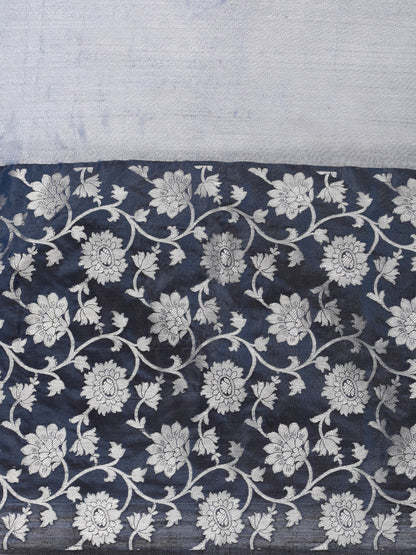 Faishana Presents Lavender Silver Zari Glass Tissue Tanchoi Contrast Large Border Banarasi Saree