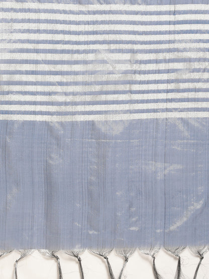 Faishana Presents Lavender Silver Zari Glass Tissue Tanchoi Contrast Large Border Banarasi Saree