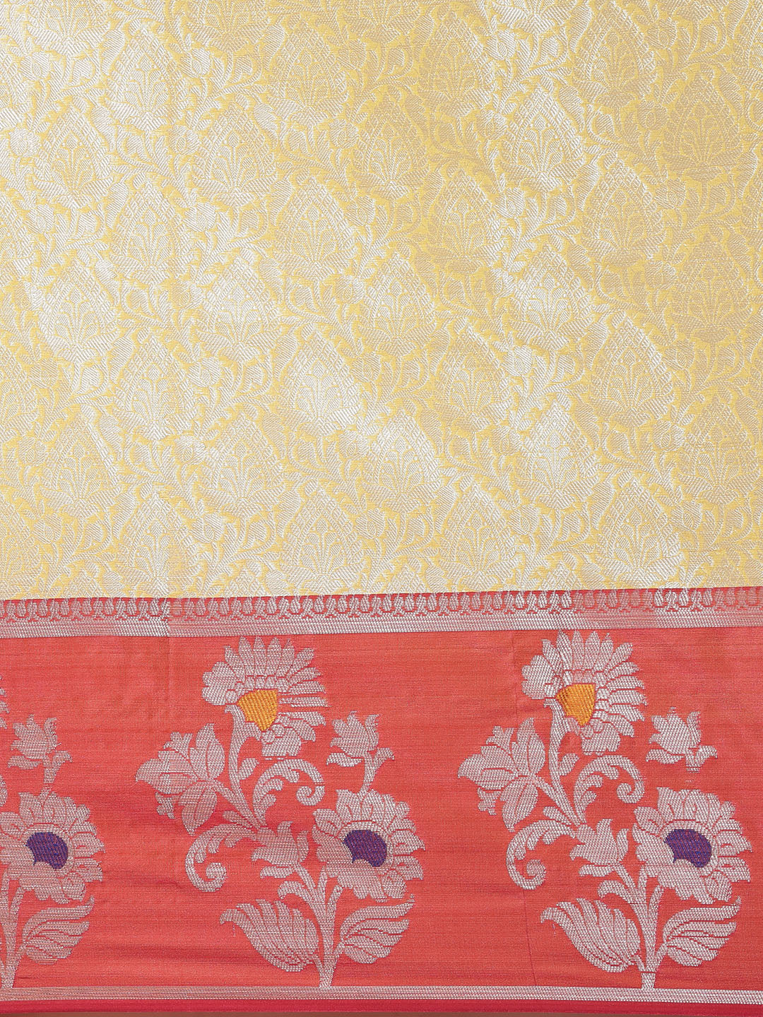 Faishana Presents Gold Silver Zari Kanchi Silk Tanchoi Brocade Contrast Peach Skirt Meena Border Banarasi Saree