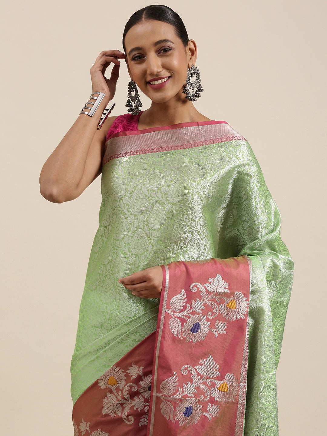 Green Kanjeevaram Banarasi Sarees For Women GEMA9
