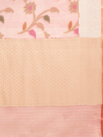 Faishana Presents Handwoven Peach Mulberry Silk Tilfi Jaal Zari Border With Orange Blouse Banarasi Saree