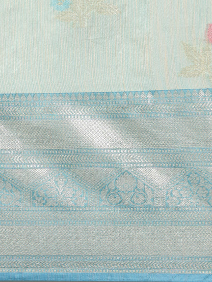 Faishana Presents Handwoven Seagreen Mulberry Silk Tilfi Skirt Zari Border With Peacock Blue Blouse Banarasi Saree