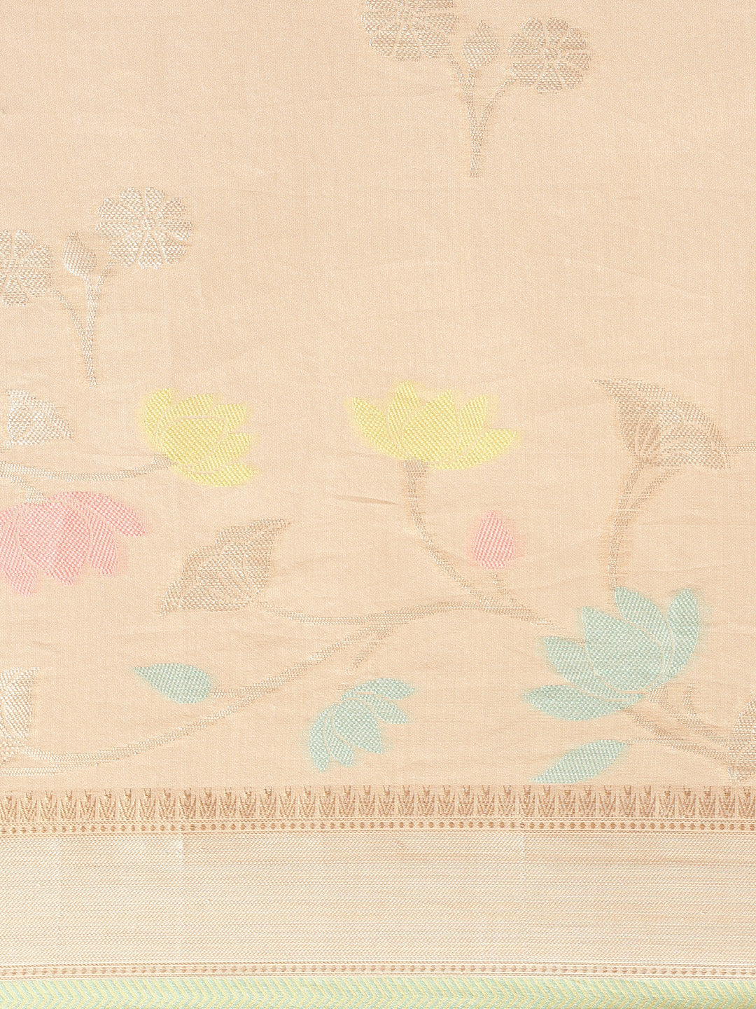 Faishana Presents Handwoven Beige Masrise Cotton Boota Alfi Skirt Border With Beige Blouse Banarasi Saree