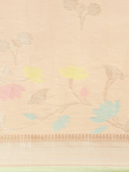 Faishana Presents Handwoven Beige Masrise Cotton Boota Alfi Skirt Border With Beige Blouse Banarasi Saree