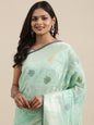 Faishana Presents Handwoven Seagreen Masrise Cotton Tilfi Jaal Zari Border With Seagreen Blouse Banarasi Saree