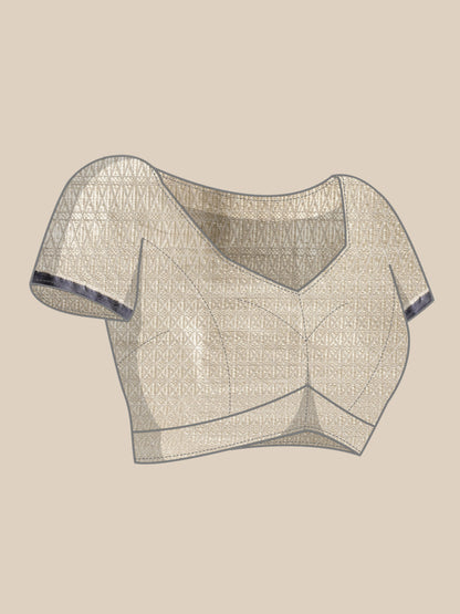 Faishana Presents Handwoven Grey Masrise Cotton Tilfi Jaal Zari Border With Grey Blouse Banarasi Saree
