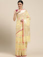 Faishana Presents Handwoven Yellow Masrise Cotton Tilfi Jaal Zari Border With Yellow  Blouse Banarasi Saree