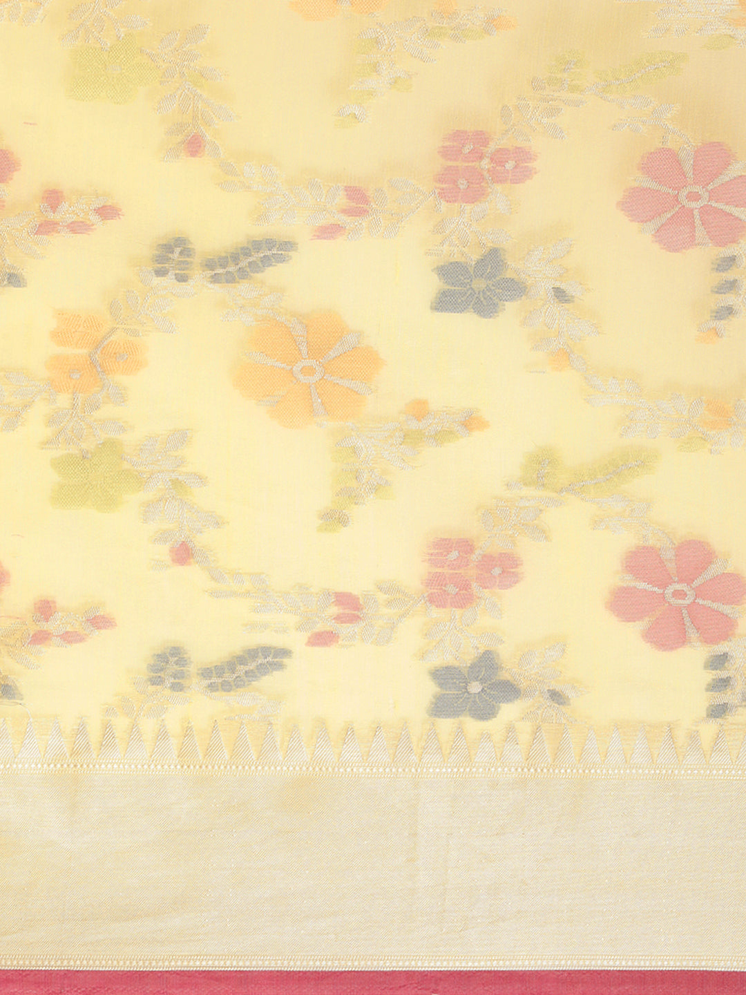 Faishana Presents Handwoven Yellow Masrise Cotton Tilfi Jaal Zari Border With Yellow  Blouse Banarasi Saree