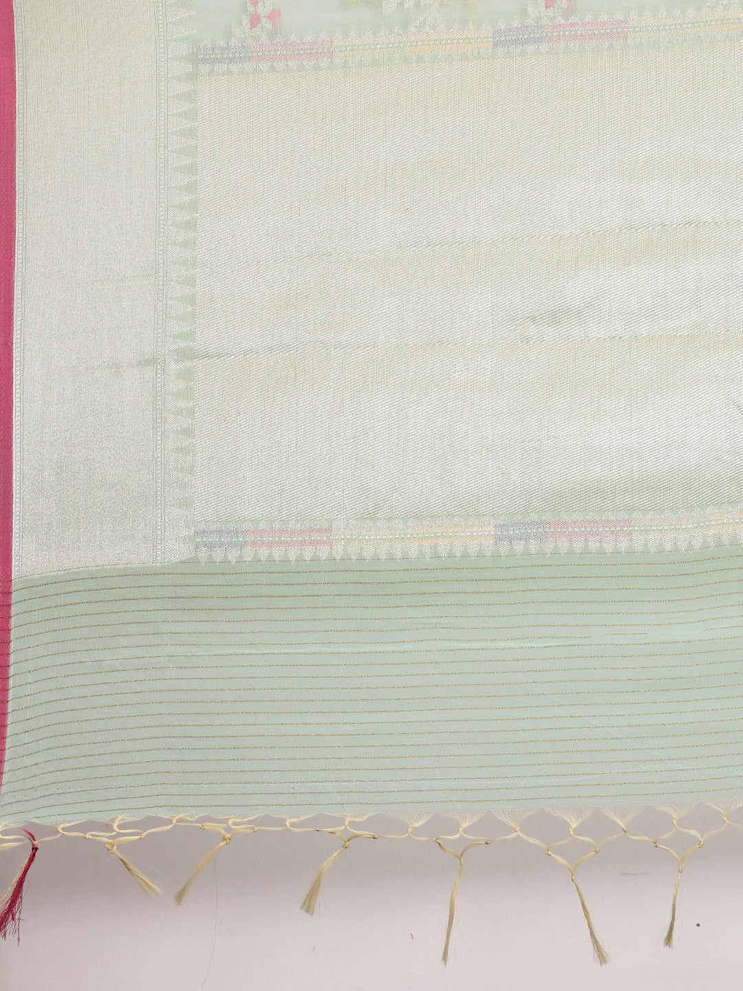 Faishana Presents Handwoven Seagreen Masrise Cotton Tilfi Jaal Zari Border With Seagreen Blouse Banarasi Saree
