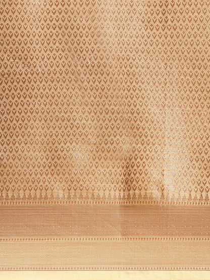 Faishana Presents Handwoven Beige Masrise Cotton Alfi Jaal Zari Border With Beige Blouse Banarasi Saree