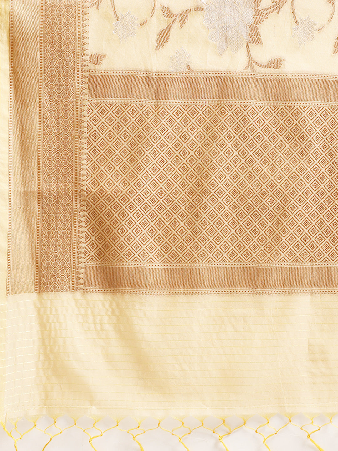 Faishana Presents Handwoven Beige Masrise Cotton Alfi Jaal Zari Border With Beige Blouse Banarasi Saree