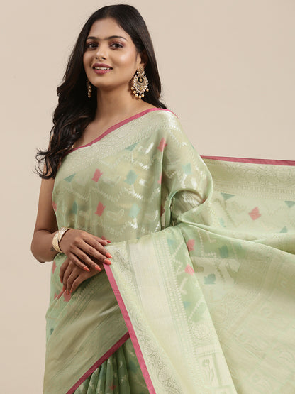 Green Mercerise Cotton Banarasi Sarees For Women GEMSWRCTN_152