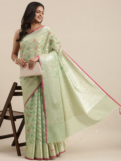 Green Mercerise Cotton Banarasi Sarees For Women GEMSWRCTN_152