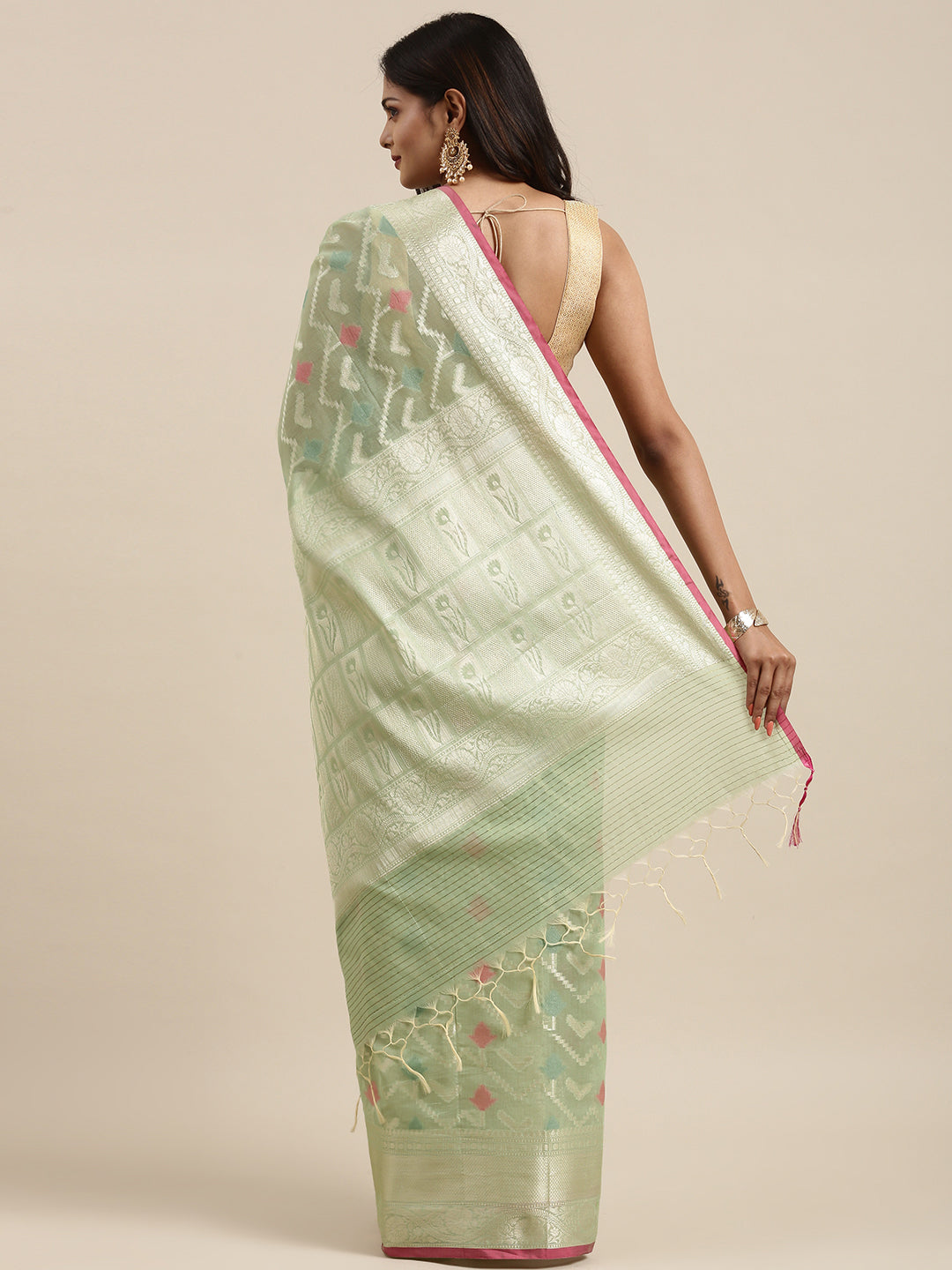 Green Mercerise Cotton Banarasi Sarees For Women GEMSWRCTN_152