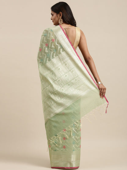 Green Mercerise Cotton Banarasi Sarees For Women GEMSWRCTN_152
