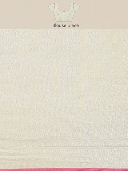 Faishana Presents Handwoven Pistachio Masrise Cotton Zig-Zag Jaal Zari Border With Pistachio Blouse Banarasi Saree