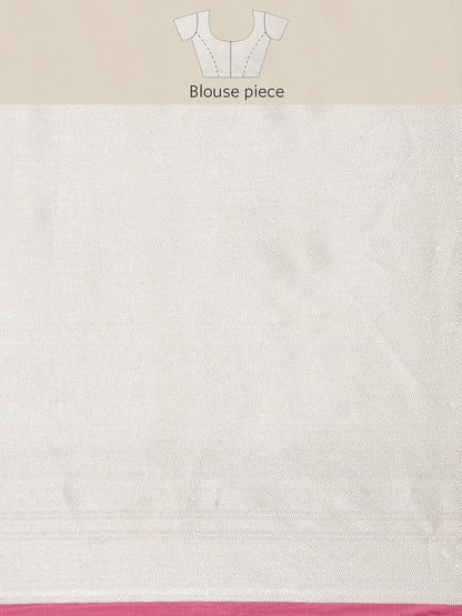 Faishana Presents Handwoven Grey Masrise Cotton Zig-Zag Jaal Zari Border With Grey Blouse Banarasi Saree