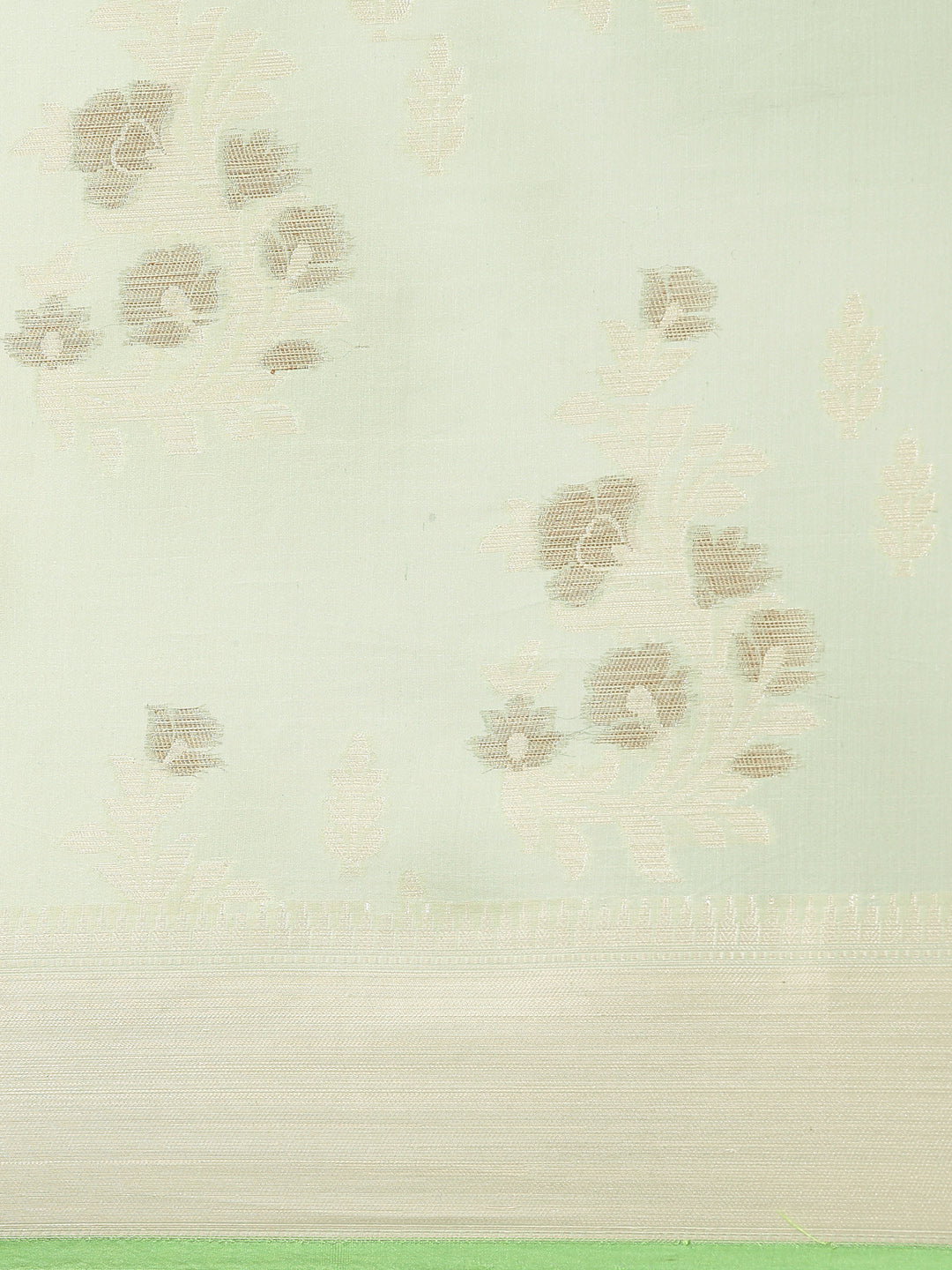 Faishana Presents Handwoven Pistachio Masrise Cotton Alfi Boota Zari Border With Pistachio Blouse Banarasi Saree
