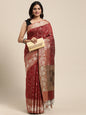 Faishana Presents Handwoven Red Masrise Cotton Jaal Alfi Skirt Border With Cheeku Color Blouse Banarasi Saree