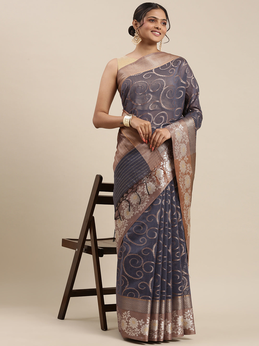 Grey Mercerise Cotton Banarasi Sarees For Women GEMSWRTCN_220
