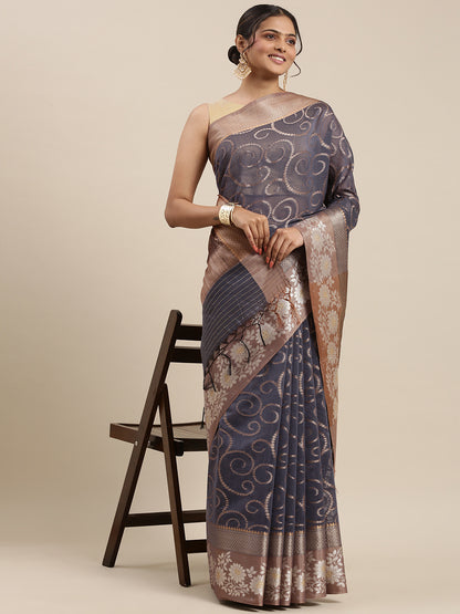 Grey Mercerise Cotton Banarasi Sarees For Women GEMSWRTCN_220