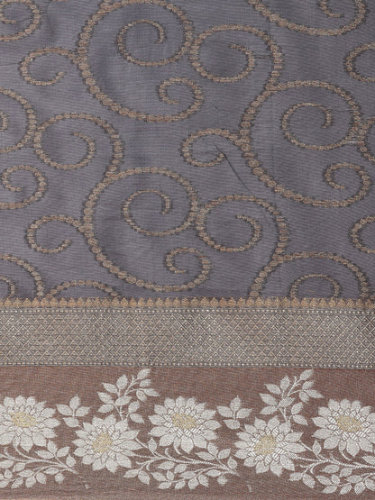 Grey Mercerise Cotton Banarasi Sarees For Women GEMSWRTCN_220