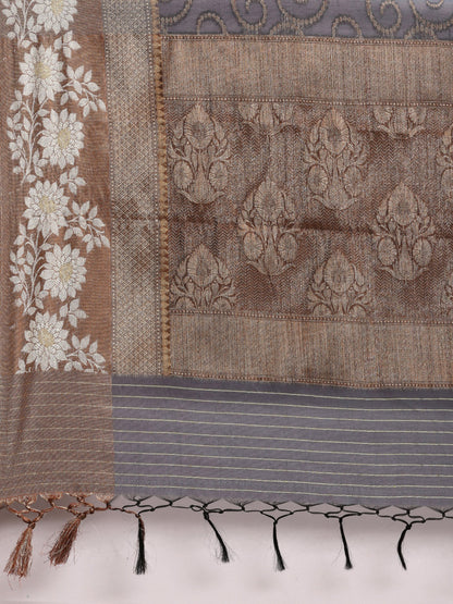 Grey Mercerise Cotton Banarasi Sarees For Women GEMSWRTCN_220