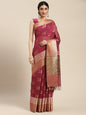 Faishana Presents Handwoven Magenta Masrise Cotton Boota Skirt Border With Cheeku Color Blouse Banarasi Saree