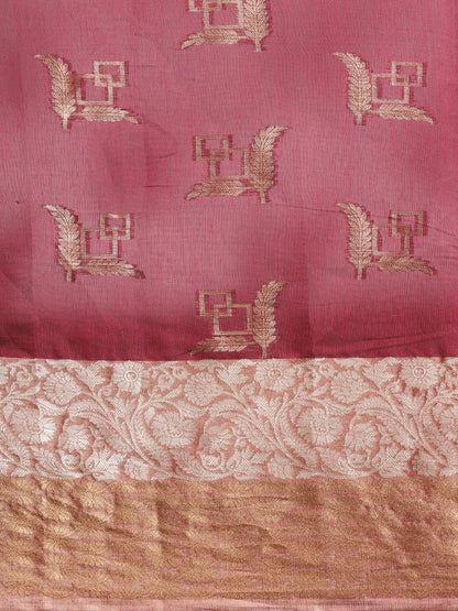 Faishana Presents Handwoven Magenta Masrise Cotton Boota Skirt Border With Cheeku Color Blouse Banarasi Saree