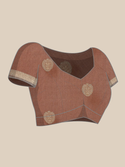 Faishana Presents Handwoven Grey Masrise Cotton Alfi Skirt Border With Brown Blouse Banarasi Saree