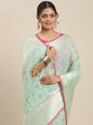 Faishana Presents Handwoven Seagreen Masrise Cotton Tilfi Jaal Skirt Border With Seagreen Blouse Banarasi Saree