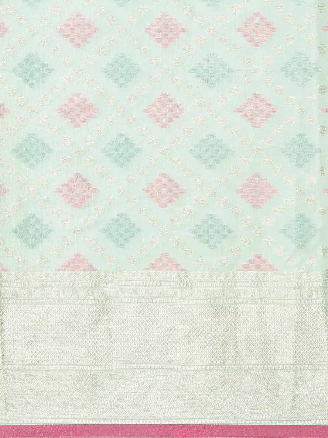 Faishana Presents Handwoven Seagreen Masrise Cotton Tilfi Jaal Skirt Border With Seagreen Blouse Banarasi Saree