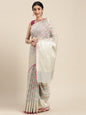 Faishana Presents Handwoven Grey Masrise Cotton Tilfi Jaal Skirt Border With Grey Blouse Banarasi Saree