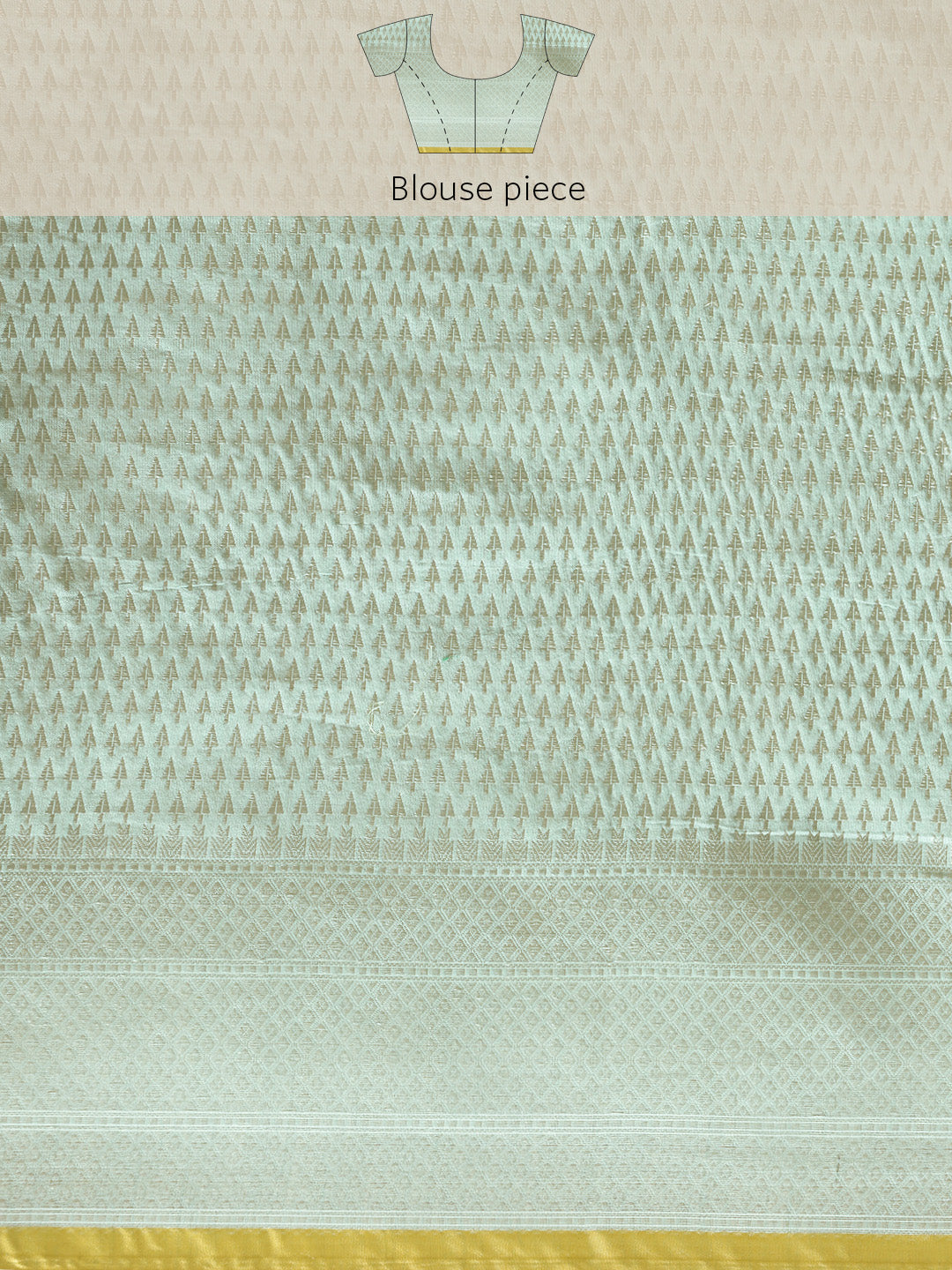 Faishana Presents Handwoven Seagreen Masrise Cotton Tilfi Jaal Skirt Border With Seagreen Blouse Banarasi Saree