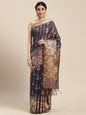 Faishana Presents Handwoven Blue Masrise Cotton Strip Jaal Skirt Border With Cheeku Color Blouse Banarasi Saree