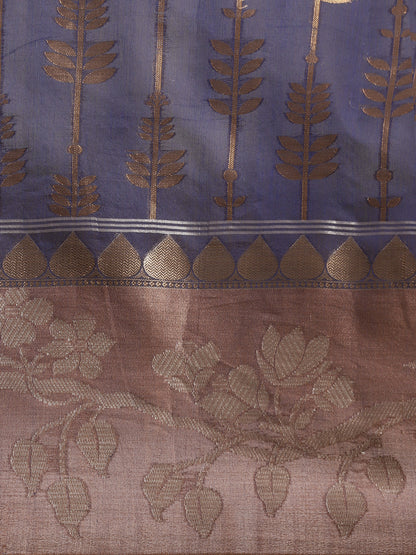 Faishana Presents Handwoven Blue Masrise Cotton Strip Jaal Skirt Border With Cheeku Color Blouse Banarasi Saree
