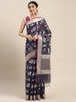 Faishana Presents Handwoven Blue Masrise Cotton Tilfi Jaal  Zari Border With Saree With Magenta Blouse Banarasi Saree
