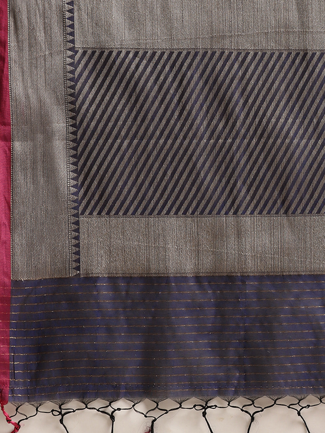 Faishana Presents Handwoven Blue Masrise Cotton Tilfi Jaal  Zari Border With Saree With Magenta Blouse Banarasi Saree