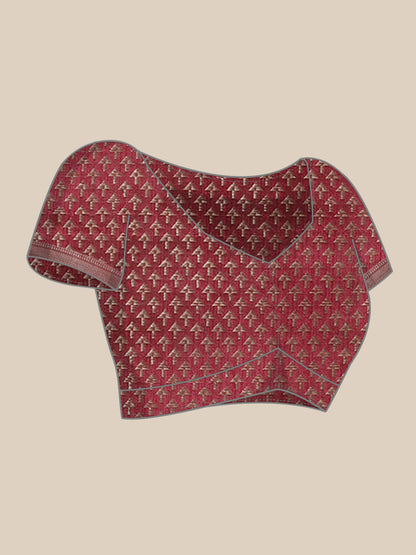 Faishana Presents Handwoven Blue Masrise Cotton Tilfi Jaal  Zari Border With Saree With Magenta Blouse Banarasi Saree