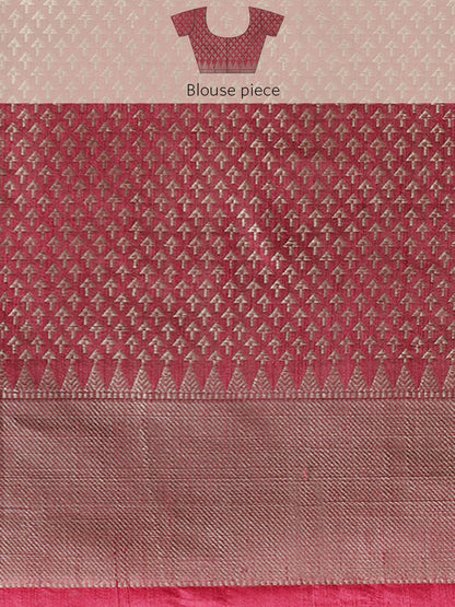 Faishana Presents Handwoven Blue Masrise Cotton Tilfi Jaal  Zari Border With Saree With Magenta Blouse Banarasi Saree