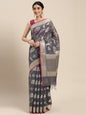 Faishana Presents Handwoven Grey Masrise Cotton Tilfi Jaal Zari Border With Magenta Blouse Banarasi Saree