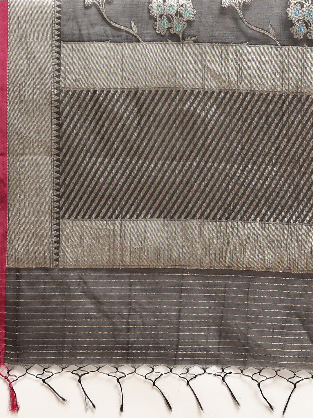 Faishana Presents Handwoven Black Masrise Cotton Tilfi Jaal Zari Border With Magenta Blouse Banarasi Saree